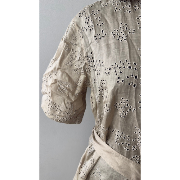 Women's Lafayette 148 Denver Beige Eyelet Midi Dress S - Picture 2 of 8